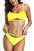 QINSEN Womens High Cut Bikini Beachwear Cami Crop Tank + Brazilian Style Thong 2PCS Swim Outfit Yellow S
