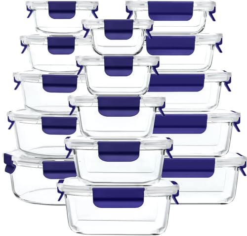 Fenger Meal Prep Boxen Glas, Glasdosen mit Deckel Set, Frischhaltedosen Glas mit Auslaufsicherer Verschlussdeckel, für Mikrowellen-, Gefrierschrank- u