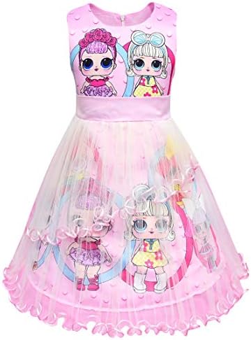 Pandamo Girls Tutu Tulle Princess Dress Doll Digital Print Sleeveless Gown Dress for Doll Surprised