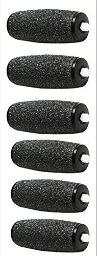 AMOPE Pedi Perfect Electronic Foot File Kit with Diamond Crystals with 6 Extra Replacement Roller Heads (6, Pink)