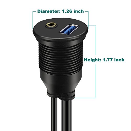 BATIGE USB 3.0 & 2 RCA Male To 3.5mm USB3.0 Female Car Mount Flush Cable 2RCA USB 3.0 Flush Mount Extension Cable - 3ft
