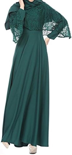 Women Muslim Dress,Hemlock Muslim Eid Long Dress Skirts Long Sleeves Kaftan Holiday Lace Chiffon Maxi Dress (L, Green)