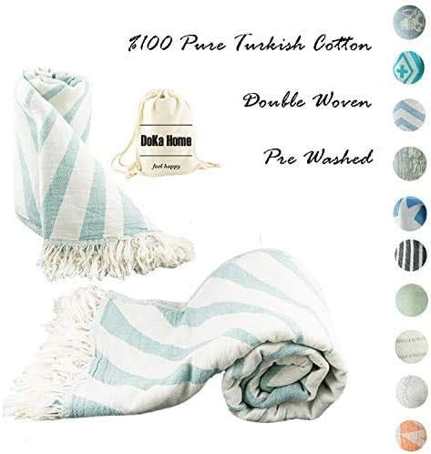 DoKa Home Turkish Towel - Full Cotton Peshtemal - Turkish Bath Towel 39x70 inches - Pre Washed, More Softly, Beach, Bath, Spa, Hammam, Super Soft Towels (Sun Design and Green Colors)