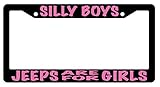 Silly Boys Jeeps Are For Girls Black Plastic License Plate Frame (Pink)