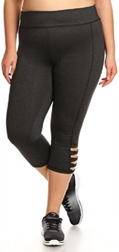 Pluss Size Women's Workout Capris with Lattice Cutouts (2X, Charcoal)