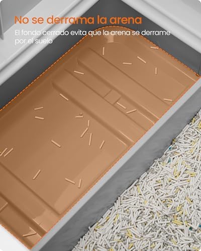 Arenero para Gatos, Caja Arena con Bandeja Extraíble, Pala, Cepillo, Espacioso para Gatos Grandes, Carga de 15 kg, Antifiltración, Antiescapes, Gris Claro y Gris Paloma PPT001GD03