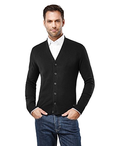 Vincenzo Boretti Men's classic cardigan with V-neckline and button p,black,Large