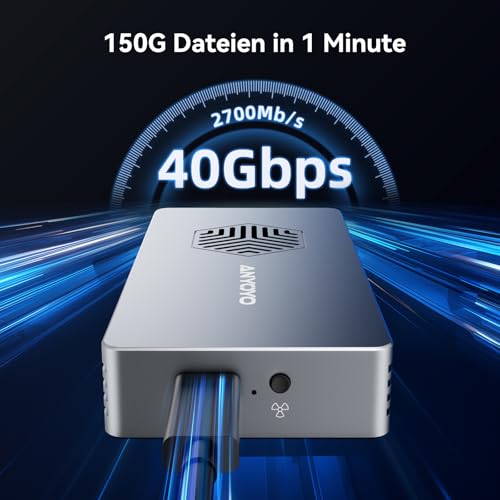40Gbps M.2 NVMe SSD Gehäuse mit Lüfter, ANYOYO NVMe Gehäuse kompatibel für Thunderbolt 5/4/3 M.2 SSD Gehäuse für PCIe 2280 M-Key (B+M Key), USB C Aluminium SSD Gehäuse kompatibel für USB 4/3.2/3.1 thumbnail 3