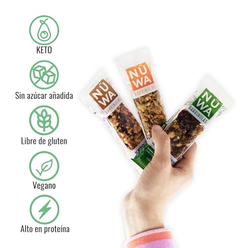 MIX PACK NÜWA KETO: Barritas de Cacao, Coco y Quinoa - Veganas - Snack Saludable - Vitamina E - Sin Azúcar Añadida - 15 pz - Ingredientes Naturales - Sin Conservadores - Sin Gluten