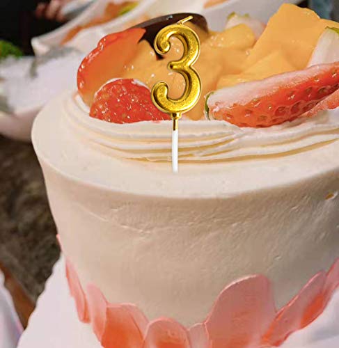 SBYURE 10 PCS Cake Numeral Candles,Gold Birthday Numeral Candles,Number 0-9 Glitter Cake Topper Decoration with 2 PCS Birthday Hat for Birthday Party Favor