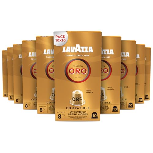, Qualità Oro, 100 Cápsulas de Café Compatibles con las Máquinas Nespresso* Original, con Notas Aromáticas Florales y Afrutadas, 100% Arábica, Intensidad 8, Tueste Ligero