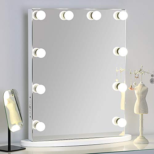 MissMii Flameless Hollywood Lighted Makeup Vanity Mirror with Lights,Tabletop or Wall Mirrors for Bedroom,Professional Illuminated Cosmetic Mirror LED Dimmable Light Bulbs (White, 19.7''(W)x25.6''(H)) - Thumbnail 6