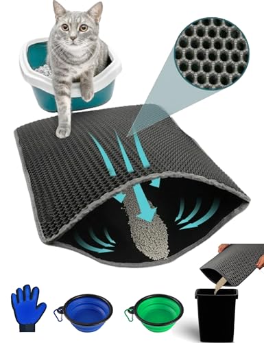 猫砂マット ラージサイズ 猫トイレマット 猫砂 飛び散り防止 猫 トイレ マット 60*45 CM / 75x55 CM / 90x60 CM 猫用トイレに最適 猫砂 マット シワ取り ／ 滑り止め/簡単クリーニング の グレー 猫 トイレマット - Wayfurr