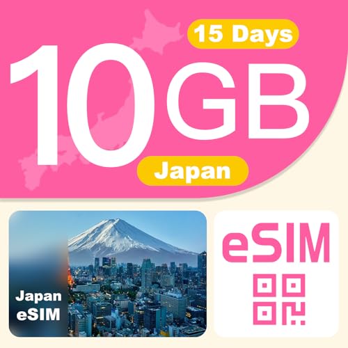 Japan Travel eSIM Card – 15 Day 10GB Prepaid Data Plan| 4G LTE High-Speed Data + Unlimited Slow Data | Hotspot Supported | Local Carrier | No Contract & SIM Card Needed | for Unlocked iOS & Android