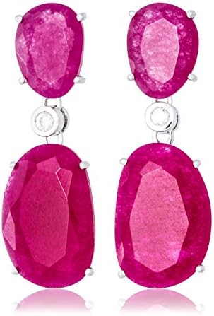 Solid Gold Drop Earrings of Red Chalcedony with Brilliant Cut Bezel-Mount White Diamond in 14K White Gold