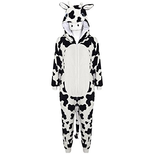 Kids Girls Boys Onesie Soft Fluffy Cow All In One Halloween Costume 7-14 Years