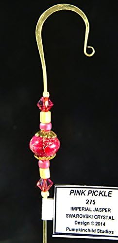 Handmade Jeweled Christmas Ornament Hanger Hook- PINK PICKLE