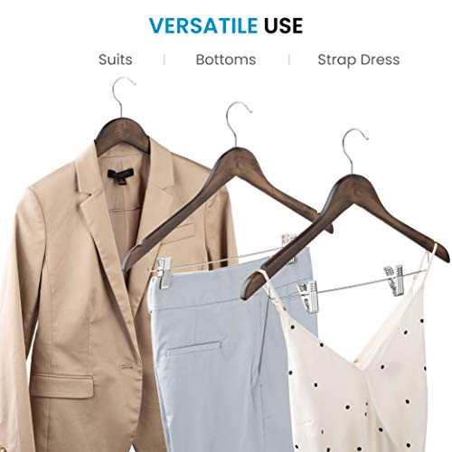 image for ZOBER High-Grade Wooden Suit Hangers Skirt Hangers with Clips (10 Pack