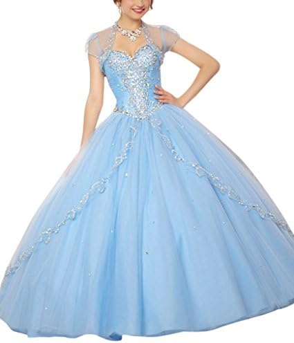 Dearta Women's Ball Gown Sweetheart Sweep Train Quinceanera Dresses Blue US 10