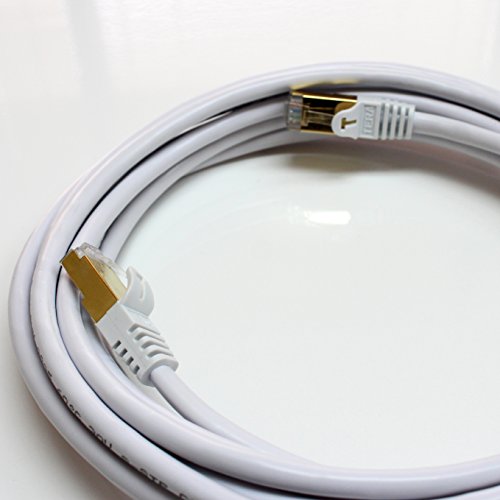Tera Grand - Premium CAT7 Double Shielded 10 Gigabit 600MHz Ethernet Patch Cable for Modem Router LAN Network - Built with Gold Plated & Shielded RJ45 Connectors, 14 Feet White - Thumbnail 4