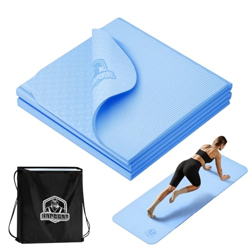 HAPBEAR Foldable Yoga Mat 183x61cmx6mm, TPE Non-Slip Exercise Mat for Home Workout, Yoga, Pilates, Stretching and Travel