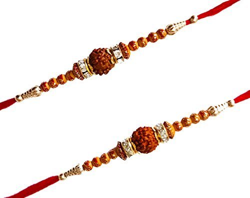 dms retail set of 2 rudraksh rakhi set for brother with roli chawal
