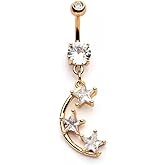 Pierced Owl 14GA Gold Tone 316L Stainless Steel Triple Star Dangling Belly Button Ring