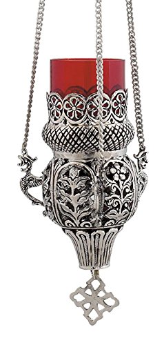 Hanging Engraved Nickel Plated Christian Vigil Lamp (9395 )