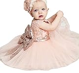 Newborn Toddler Baby Girls Sequins Bowknot Floral Princess Dresses (0-6 Months, Pink)