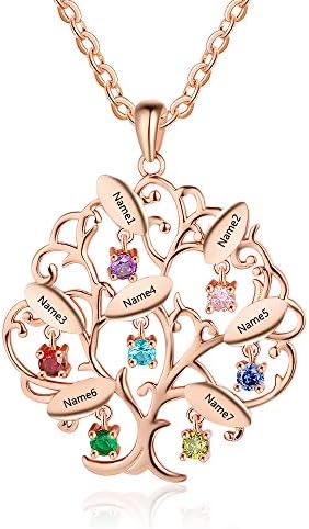 OPALSTOCK Personalized Tree of Life Mother Necklaces for Women with 7 Simulated Birthstones Custom Name Necklaces Family Necklaces Pendant for Mom Grandmother