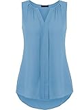 POETSKY Women Summer Chiffon Pleated Blouses Shirt Sleeveless V Neck Tank Top