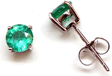 14K White Gold Round 4-Prong 5.0mm Genuine AAA Emerald Stud Earrings