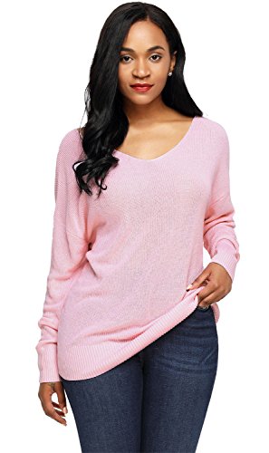 Arctic Cubic Batwing Dolman Sleeve Deep V Neck Open Back Twisted Twist Knotted Pullover Sweater Jumper Top Pink M