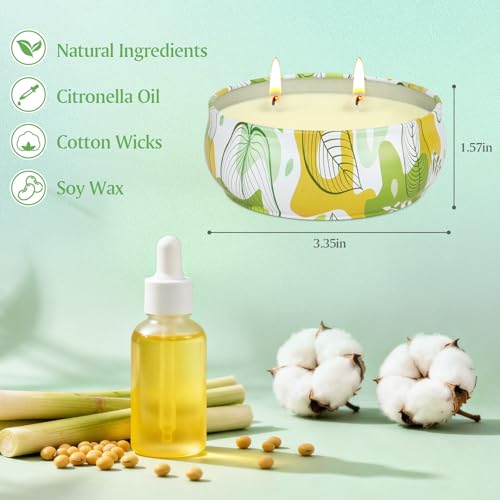 Citronella Candle Outdoor 4pcsx6oz, Decorative Lemongrass Candles 240 Hours Burn Time 2-Wick Natural Soy Wax Indoor & Outdoor Candles, Ideal for Camping Patio Garden Yard Porch Gifting Home Décor