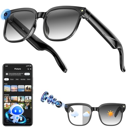 Hwagol AI Smart Glasses, Glasses with 8MP Camera, Smart Glasses with Photography/Recording/Bluetooth Calls/Music/Translation/Image Recognition
