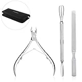 Cuticle Nipper, ROSENICE Cuticle Cutter with Cuticle Pusher Professional Grade Stainless Steel for Fingernails