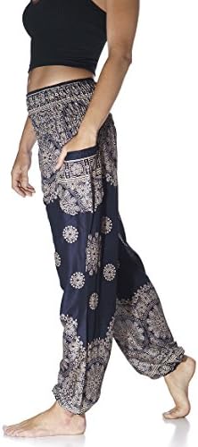 Tori Wear Harem Pants Smocked Elastic Waist Hippie Pants,Red 4,One Size,Navy Blue 1,One Size