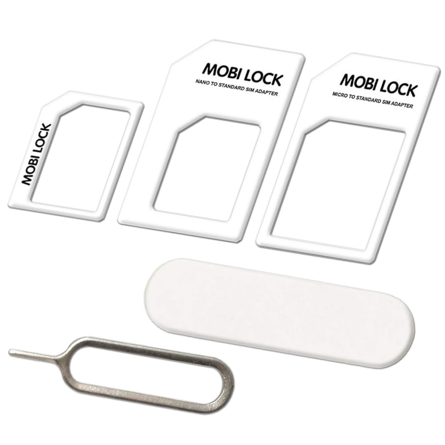 Photo 1 of 6 in 1 Sim Card Adapter Kit (Micro, Nano and Standard Sim) Compatible with All iPhones (15, 14, 13, X, Pro and All iPhone Series), Samsung, HTC, and All Other Android Smartphone Devices - by Mobi Lock