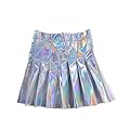 lychee Shiny Metallic Skater Skirt Holographic Hologram Pleated Sliver Dress High Waist