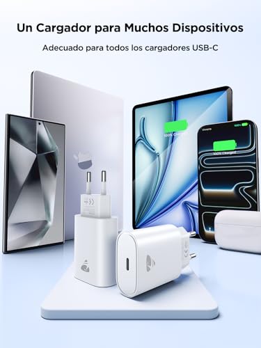 Aioneus Cargador USB C 20W, 2Pack Cargador iPhone Carga Rapida PD 3.0 Enchufe USBC Cabezal Cargador Tipo C Adaptador Carregador Cargador para iPhone 17 16 15 Pro MAX 14 13 12, Samsung S26 S25 S24,iPad