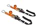 PowerTye 1.5in x 6.5ft Heavy-Duty Yellow-Zinc Ratchet Tie-Down Straps with Soft-Tye and Carabiner Hooks- 1,000 lb Working Load Limit / 3,000 lb Breaking Strength - Made in USA - Orange/Black (Pair)