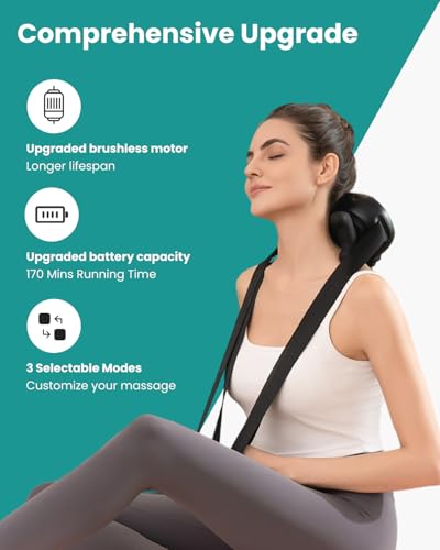 Nekteck Masajeador de cuello inalámbrico, masajeador Shiatsu de cuello y espalda con calor, almohada de masaje de tejido profundo 6D para aliviar el dolor de cuello y hombros, regalo ideal para hombres y mujeres.