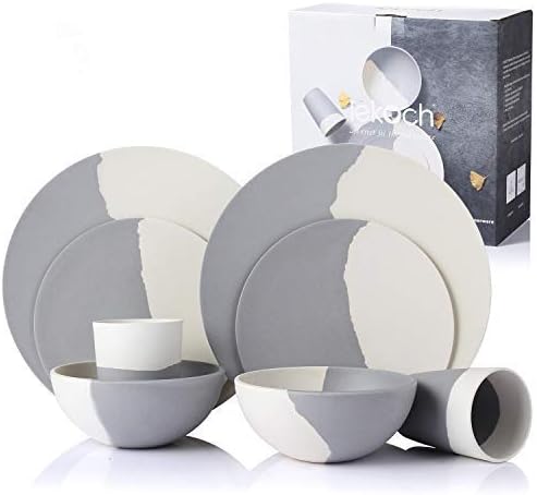 LEKOCH 8 Pieces Harmony Series - Moon, Bamboo Dinnerware Set for 2 (Grey & White)