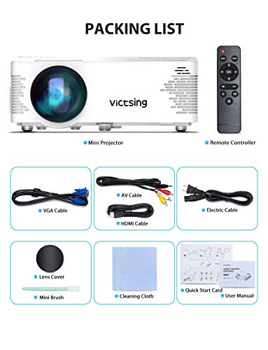 VicTsing Mini Projector with Tripod, 3500 Lux (50% Brighter) Wireless Projector, 1080P Supported Video Projector, HiFi Sound, Compatible with TV Stick, Laptop