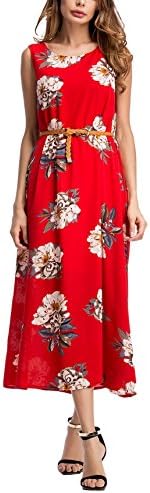 SciMam Women Summer Sleeveless Floral Print Beach Long Dress Casual Maxi Dresses