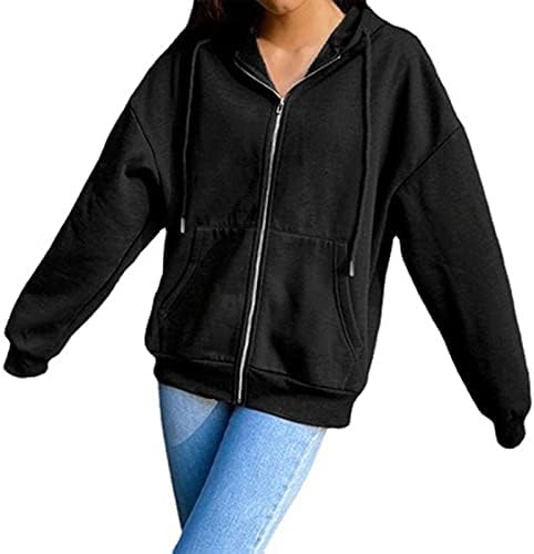 Yokbeer Women Zip Hoodies Oversize Pullover Girl Autumn Long