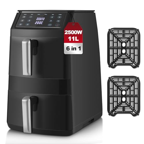 TopStrong XXL Air Fryer 11L, Air Fryer Double Stacked Basket, Double Resistance Air Fryer, 2500W, 6 Functions, 8 Recipes, Dishwasher, Energy Saving