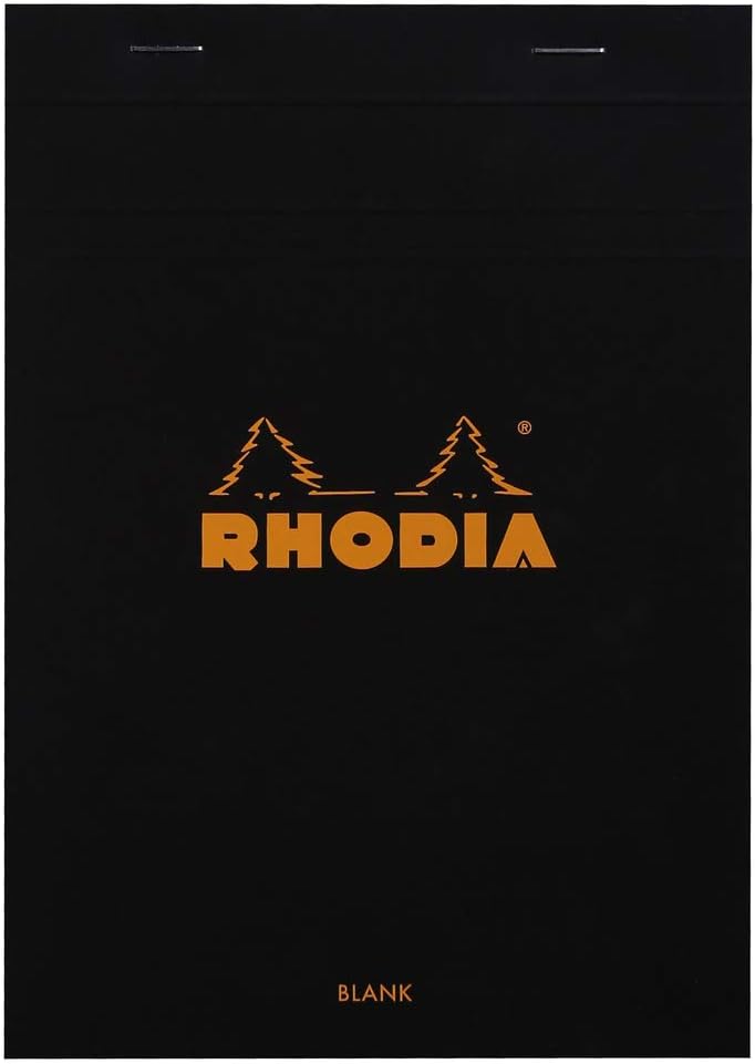 RHODIA 160009C, Stapled Notepad N°16 Black, A5, 80 Detachable Sheets, Plain White Clairefontaine Paper 80 g/m, Soft
