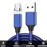 USB C to USB 3.1 Magnetic Cable CONMDEX 3A 5Gbps Fast Charge Braided Nylon Strong Magnets USB C Cable for Samsung Galaxy Note 8/S8 Plus,New MacBook, ChromeBook Pixel,Nintendo Switch(3.3ft,Blue)