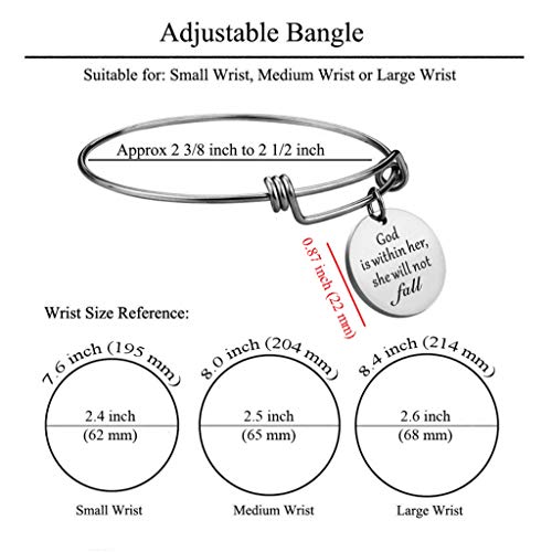 SOUSYOKYO "God is Within her. she Will not Fall" Handmade Beautiful Christian Bangle Charm Bracelet